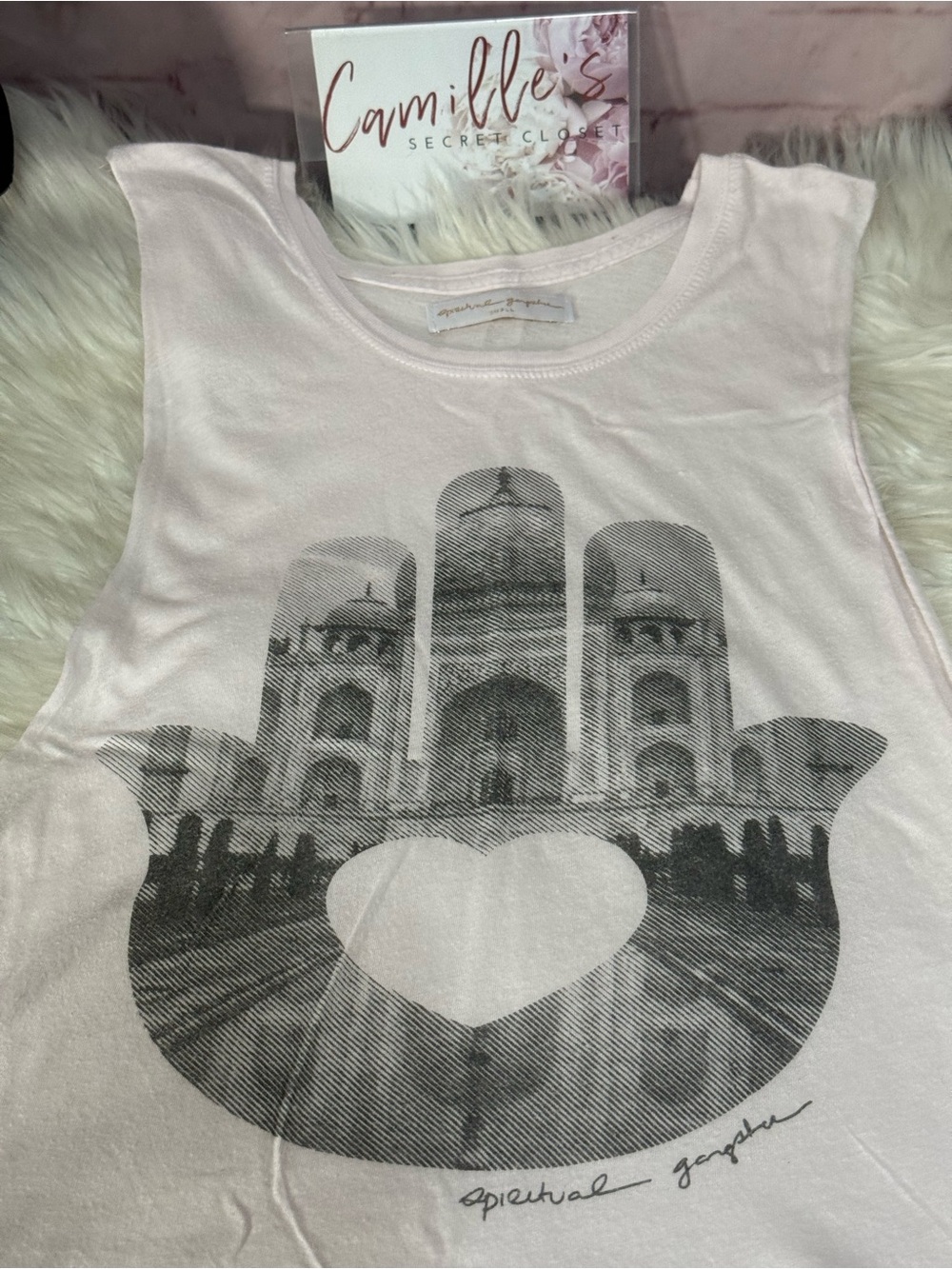 Spiritual Gangster Pale Pink Graphic Muscle Tee - Picture 5 of 15